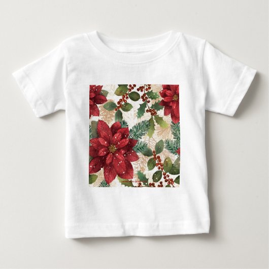 Retro 50er Poinsettia Rote Grüne Creme Baby T-shirt (Vorderseite)