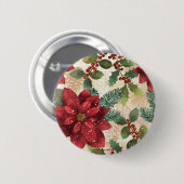 Retro 50er Poinsettia Rote Grüne Creme Button (Vorne & Hinten)