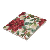 Retro 50er Poinsettia Rote Grüne Creme Fliese (Seite)