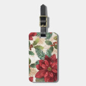 Retro 50er Poinsettia Rote Grüne Creme Gepäckanhänger (Vorderseite vertikal)