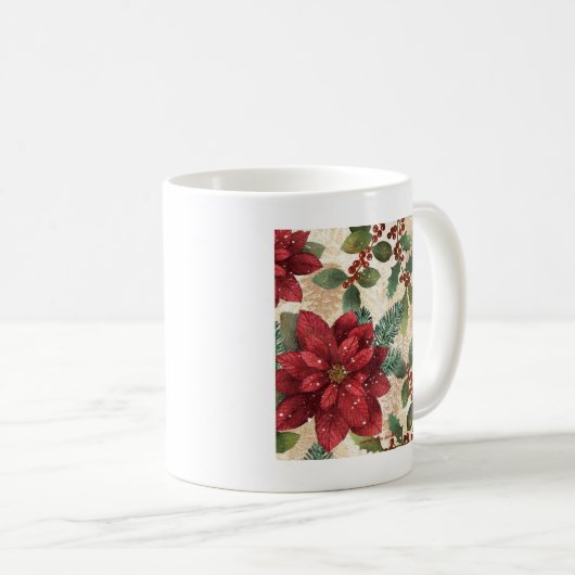 Retro 50er Poinsettia Rote Grüne Creme Kaffeetasse (VorderseiteRechts)