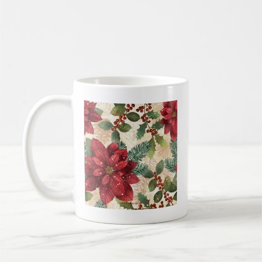 Retro 50er Poinsettia Rote Grüne Creme Kaffeetasse (Links)