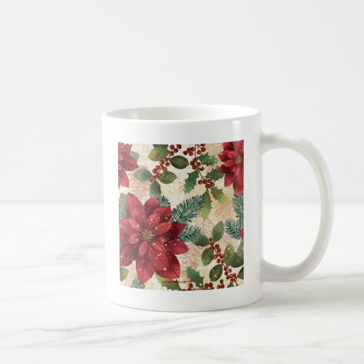 Retro 50er Poinsettia Rote Grüne Creme Kaffeetasse (Rechts)