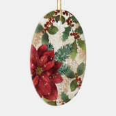 Retro 50er Poinsettia Rote Grüne Creme Keramik Ornament (Rechts)