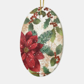 Retro 50er Poinsettia Rote Grüne Creme Keramik Ornament (Links)