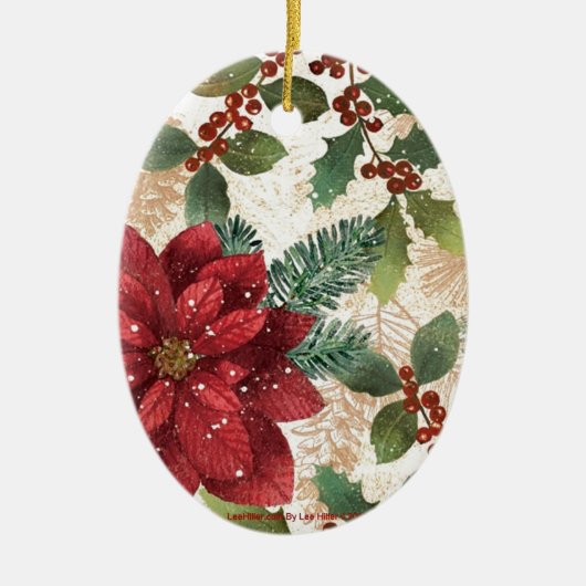 Retro 50er Poinsettia Rote Grüne Creme Keramik Ornament (Vorne)