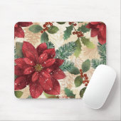 Retro 50er Poinsettia Rote Grüne Creme Mousepad (Mit Mouse)