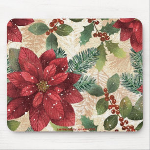 Retro 50er Poinsettia Rote Grüne Creme Mousepad