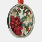 Retro 50er Poinsettia Rote Grüne Creme Ornament Aus Metall (Rechts)