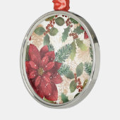 Retro 50er Poinsettia Rote Grüne Creme Ornament Aus Metall (Links)