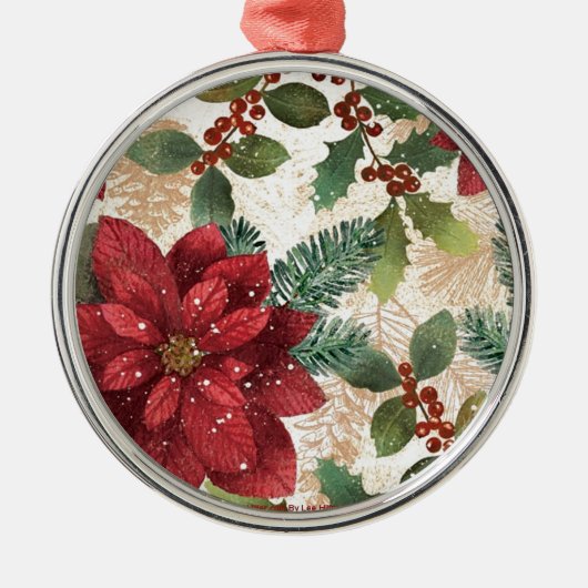 Retro 50er Poinsettia Rote Grüne Creme Ornament Aus Metall (Vorne)