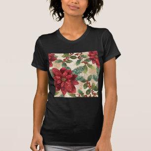 Retro 50er Poinsettia Rote Grüne Creme T-Shirt