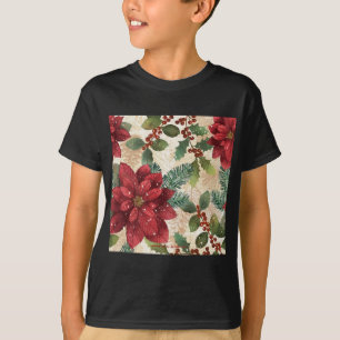 Retro 50er Poinsettia Rote Grüne Creme T-Shirt
