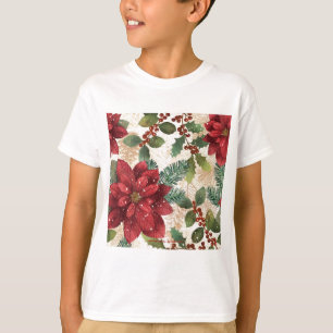 Retro 50er Poinsettia Rote Grüne Creme T-Shirt