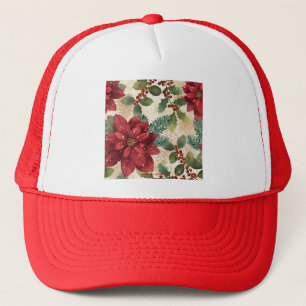 Retro 50er Poinsettia Rote Grüne Creme Truckerkappe