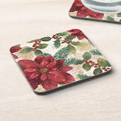 Retro 50er Poinsettia Rote Grüne Creme Untersetzer (Linke Seite)