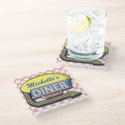 Retro 50er Restaurant-Zeichen schaffen Ihre eigene Glasuntersetzer (Schrägansicht)
