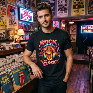 Retro 50er Rock Around the Clock Neon Jukebox Tri-Blend Shirt