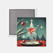 Retro 50er Schneeflocken-Weihnachtsbaum Martini Magnet (Vorderseite/Rückseite)