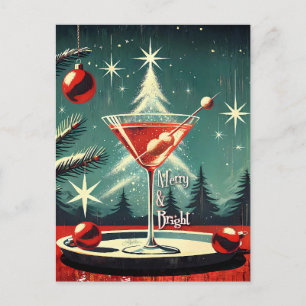 Retro 50er Schneeflocken-Weihnachtsbaum Martini Postkarte