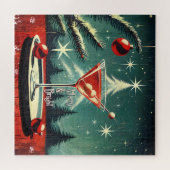 Retro 50er Schneeflocken-Weihnachtsbaum Martini Puzzle (Horizontal)