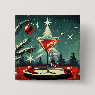 Retro 50er Schneegestöber-Christbaum-Martini Button