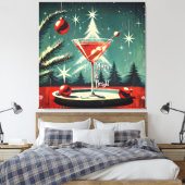 Retro 50er Schneegestöber-Christbaum-Martini Leinwanddruck (Insitu (Schlafzimmer))