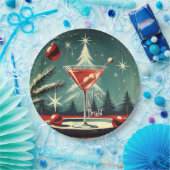 Retro 50er Schneegestöber Weihnachtsbaum Martini Pappteller (Party)