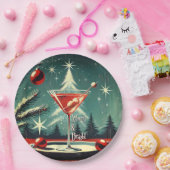 Retro 50er Schneegestöber Weihnachtsbaum Martini Pappteller (Party)