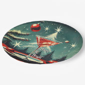 Retro 50er Schneegestöber Weihnachtsbaum Martini Pappteller (Schrägansicht)