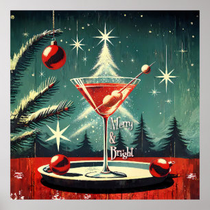 Retro 50er Schneegestöber Weihnachtsbaum Martini Poster