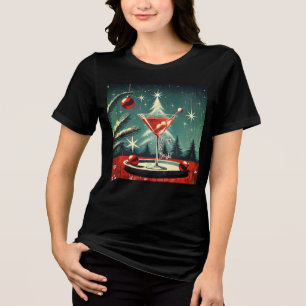 Retro 50er Schneegestöber Weihnachtsbaum Martini Tri-Blend Shirt