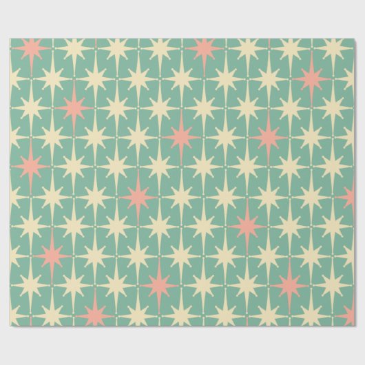 Retro 50er Star Muster Aquamarin Minze Rosa Creme Geschenkpapier (Flach)
