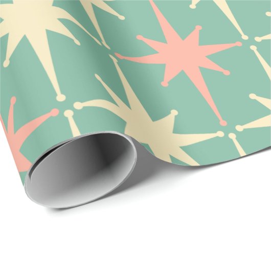 Retro 50er Star Muster Aquamarin Minze Rosa Creme Geschenkpapier (Rolleneckpunkt)