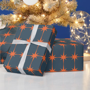 Retro 50er Sternexplosion Muster Orange Blue Geschenkpapier