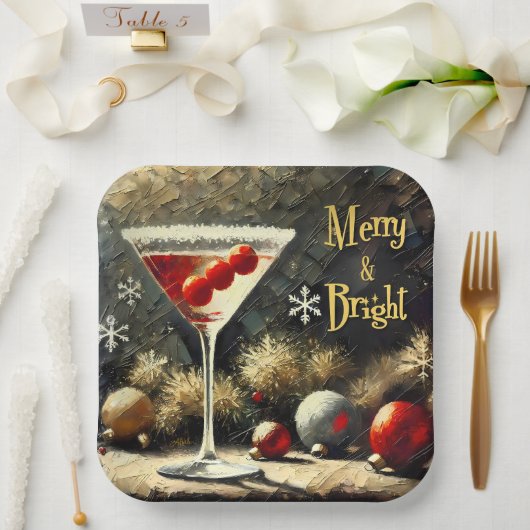 Retro 50er Triple Cranberry Weihnachts-Martini Pappteller (Hochzeit)