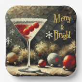 Retro 50er Triple Cranberry Weihnachts-Martini Pappteller (Vorderseite)
