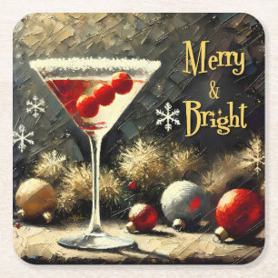 Retro 50er Triple Cranberry Weihnachts-Martini Rechteckiger Pappuntersetzer