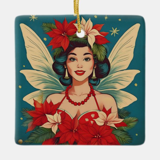 Retro 50er Tropical Christmas Button-Up Beauty Que Keramikornament (Vorderseite)