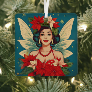 Retro 50er Tropical Christmas Button-Up Beauty Que Ornament Aus Metall