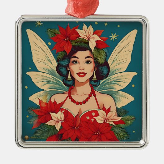 Retro 50er Tropical Christmas Button-Up Beauty Que Ornament Aus Metall (Vorne)