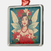 Retro 50er Tropical Christmas Button-Up Beauty Que Ornament Aus Metall (Links)