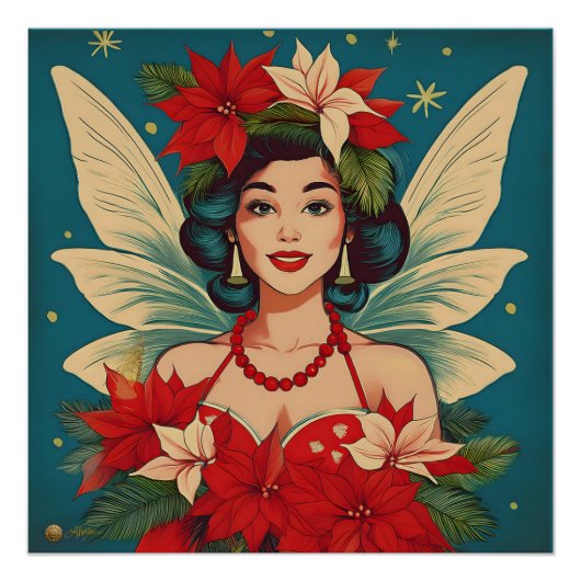 Retro 50er Tropical Christmas Button-Up Beauty Que Poster (Vorderseite)