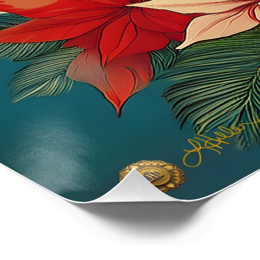 Retro 50er Tropical Christmas Button-Up Beauty Que Poster (Ecke)