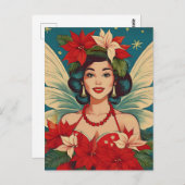 Retro 50er Tropical Christmas Button-Up Beauty Que Postkarte (Vorne/Hinten)