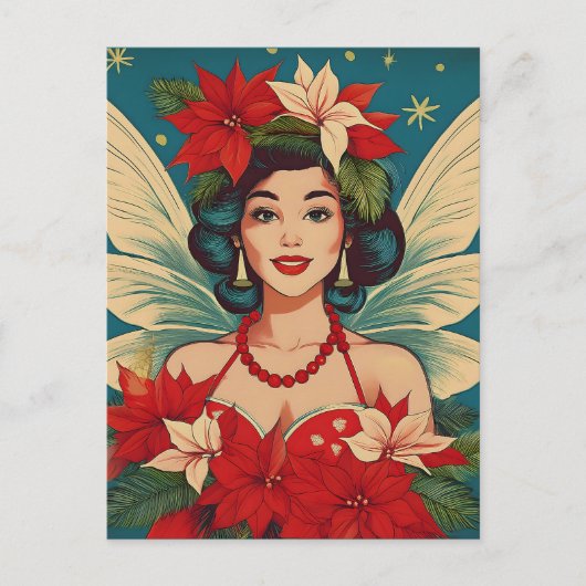 Retro 50er Tropical Christmas Button-Up Beauty Que Postkarte (Vorderseite)