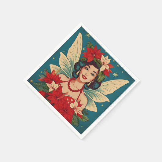 Retro 50er Tropical Christmas Button-Up Beauty Que Serviette (Ecke)