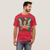 Retro 50er Tropical Christmas Button-Up Beauty Que T-Shirt (Vorne ganz)