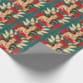 Retro 50er Tropical Christmas Button-Up Girl Geschenkpapier (Ecke)