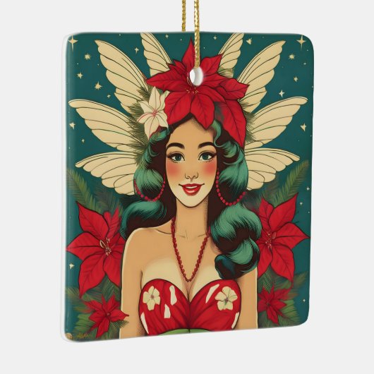 Retro 50er Tropical Christmas Button-Up Girl Keramikornament (Rechts)